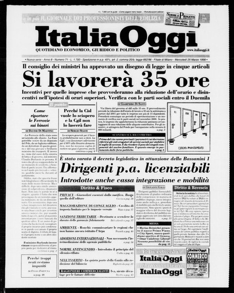 Italia oggi : quotidiano di economia finanza e politica